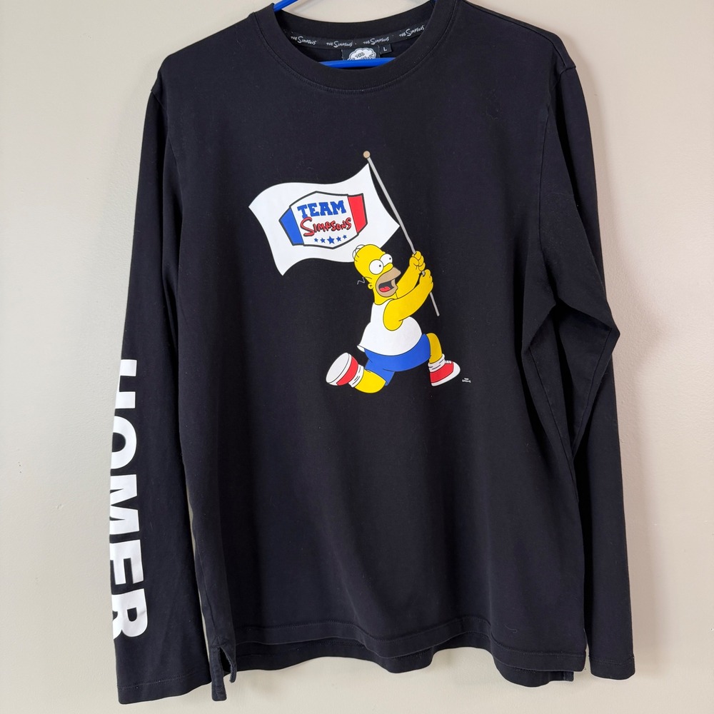The Simpsons Homer Team Simpsons Black Long Sleeve Graphic T-Shirt Large 2018
